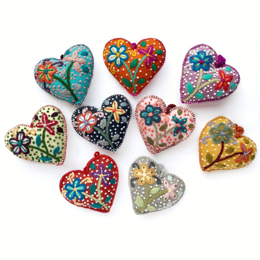 Embroidered Heart Ornament - Assorted