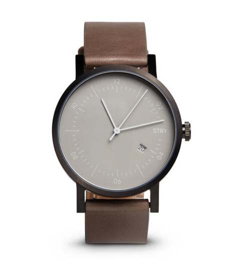 Men's George Watch with Black Case & Grey Leather Band