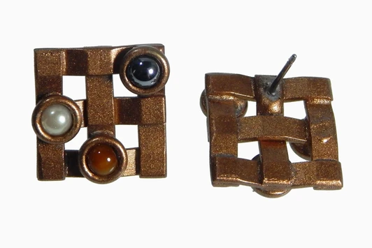 Bronze Square Earrings with Stones