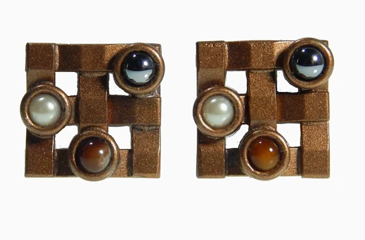 Bronze Square Earrings with Stones
