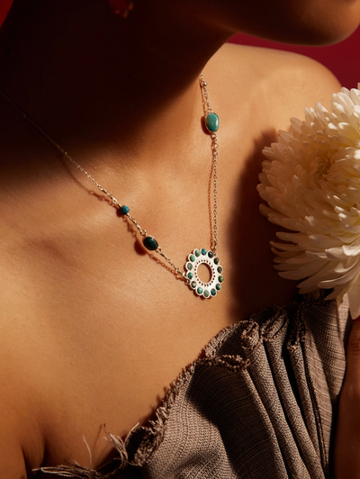 Gold Turquoise Flower Necklace