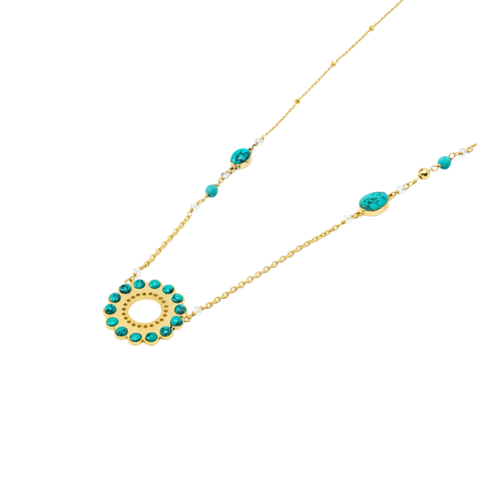 Gold Turquoise Flower Necklace