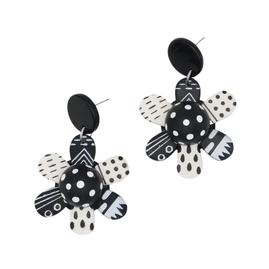 Black & White Garden Flower Earrings