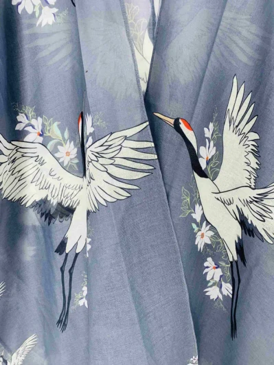 Grey &White Crane & Floral Kimono