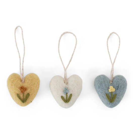Mini Heart w/Flower Ornament Set of 3