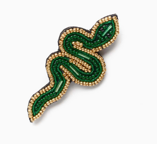 Beaded Green Snake Brooch