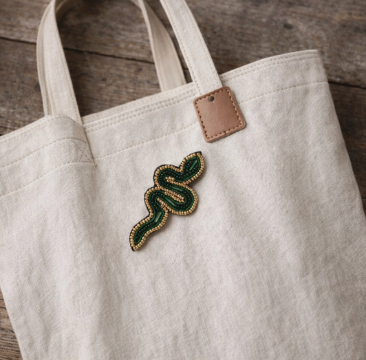 Beaded Green Snake Brooch