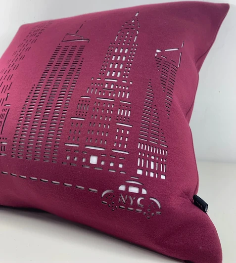NYC Laser Cut Pillow - Cranberry