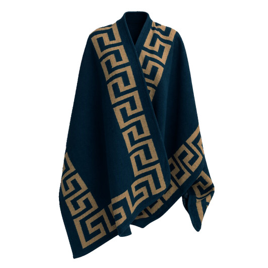 Greek Key Navy Shawl