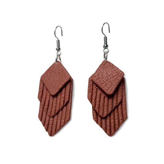 Beige Faux Leather Clay Earrings
