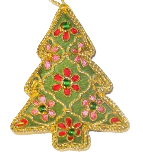 Light Green & Yellow Embroidered Tree Ornament