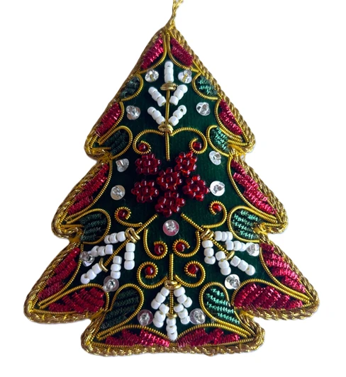 Green & Red Embroidered Tree Ornament