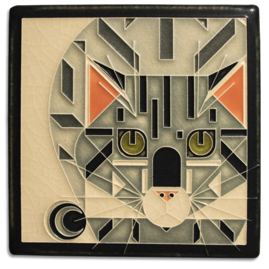 Catnip, Charley Harper Motawi Tile Grey 6x6