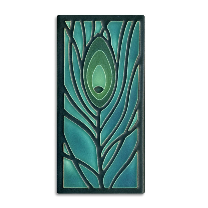 Peacock Feather Dark Ocean, Motawi Tile 4x8