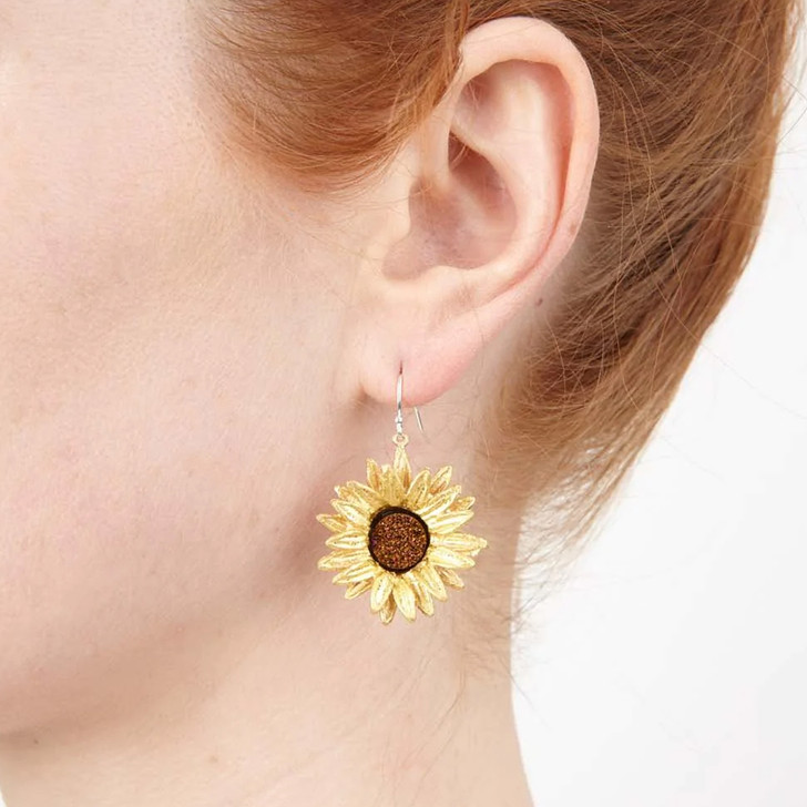 Sunflower Druzy Wire Earrings
