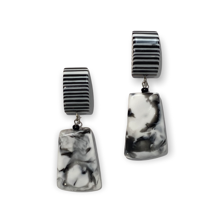 Black & White Cascade Resin Dangle Earrings