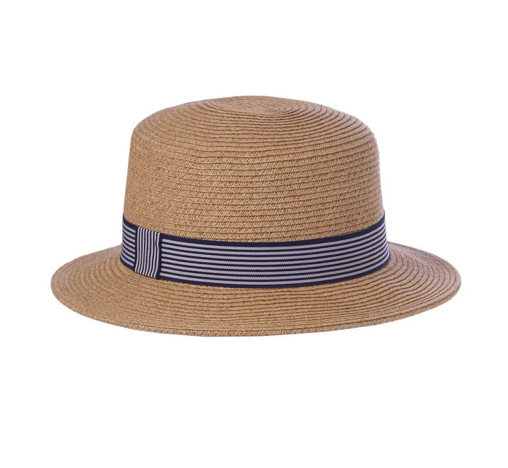 Natural/Navy Packable Boater Hat