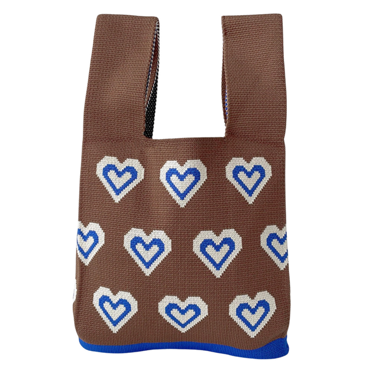 Brown Hearts Knitted Bag