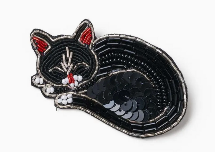 Bala Mani Beaded Sleeping Cat Brooch