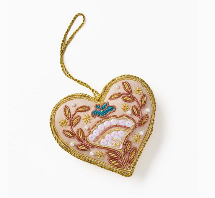 Plush Floral Heart Beaded Ornament