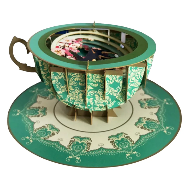 3D Popup Teacup Card - Sparrows