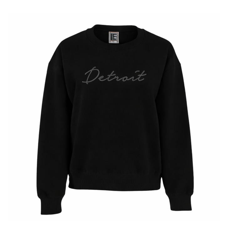 Black Detroit Embroidered Fleece Crewneck 
