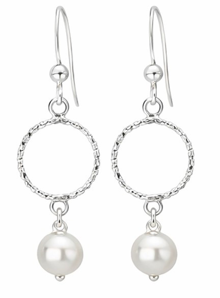 Silver Circle & Pearl Dangle Earrings