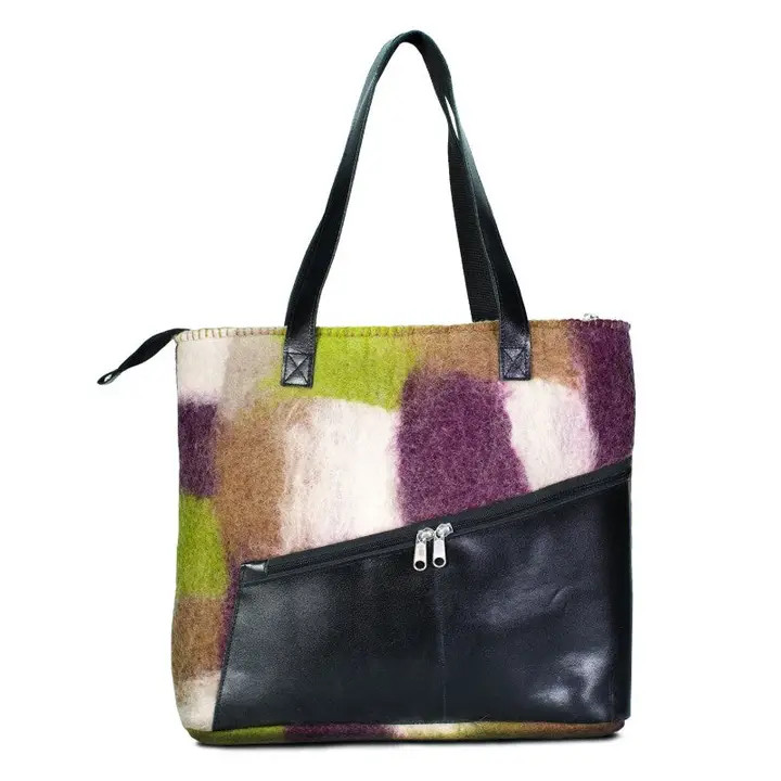 Wool & Leather Patch Bag - Green