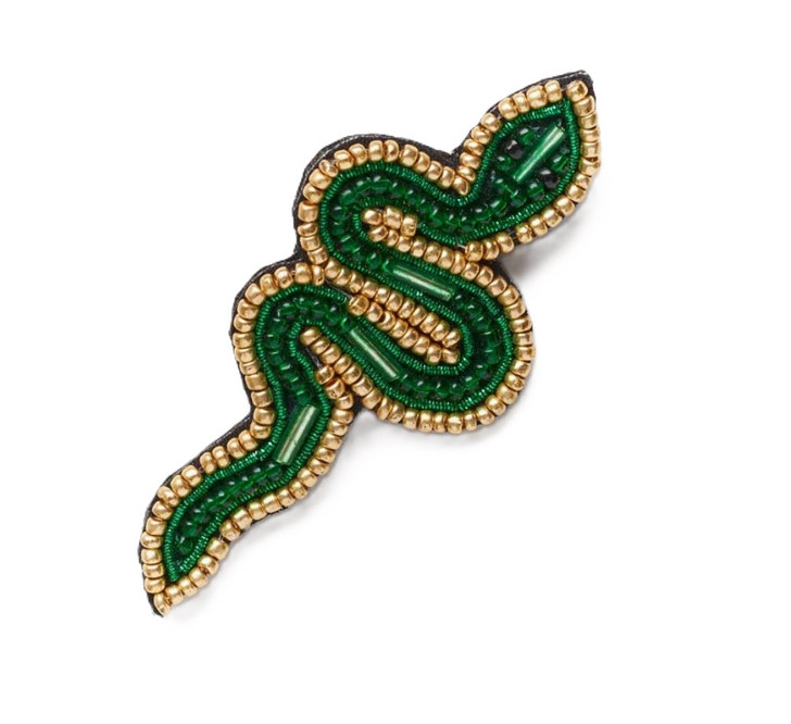 Beaded Green Snake Brooch