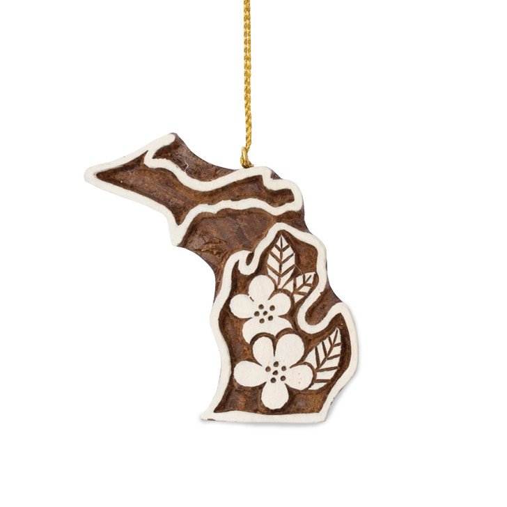 Michigan Apple Blossom Carved Ornament