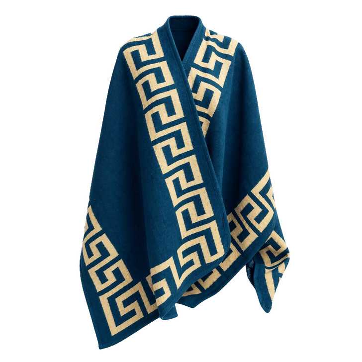 Greek Key Navy Shawl