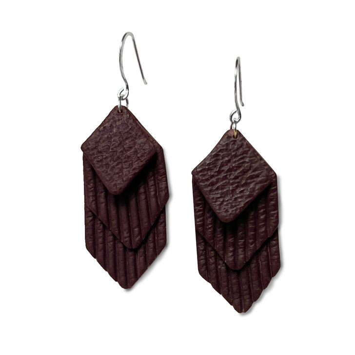 Brown Faux Leather Clay Earrings