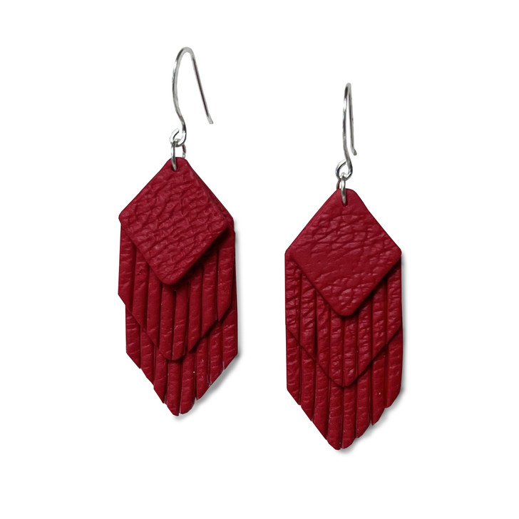 Red Faux Leather Clay Earrings