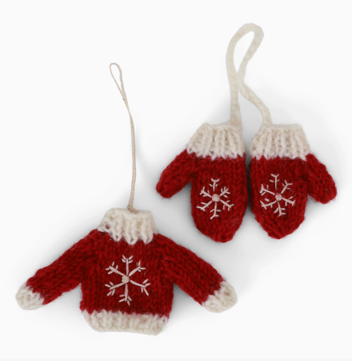 Knitted Red Sweater and Mittens ornament