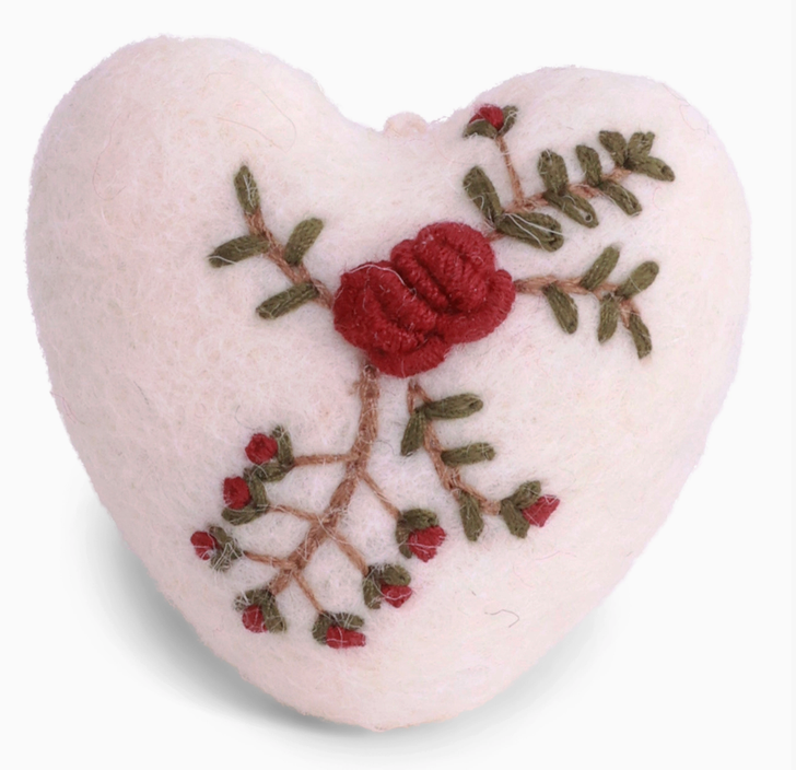 White Heart with Branch Embroidery