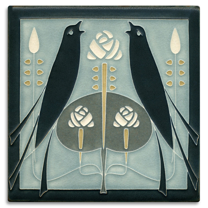 Motawi Tileworks Songbirds Tile Grey Blue