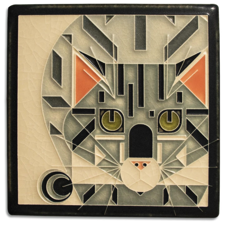 Catnip, Charley Harper Motawi Tile Grey 6x6