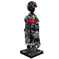Medium African Doll, Black & Gray Batik
