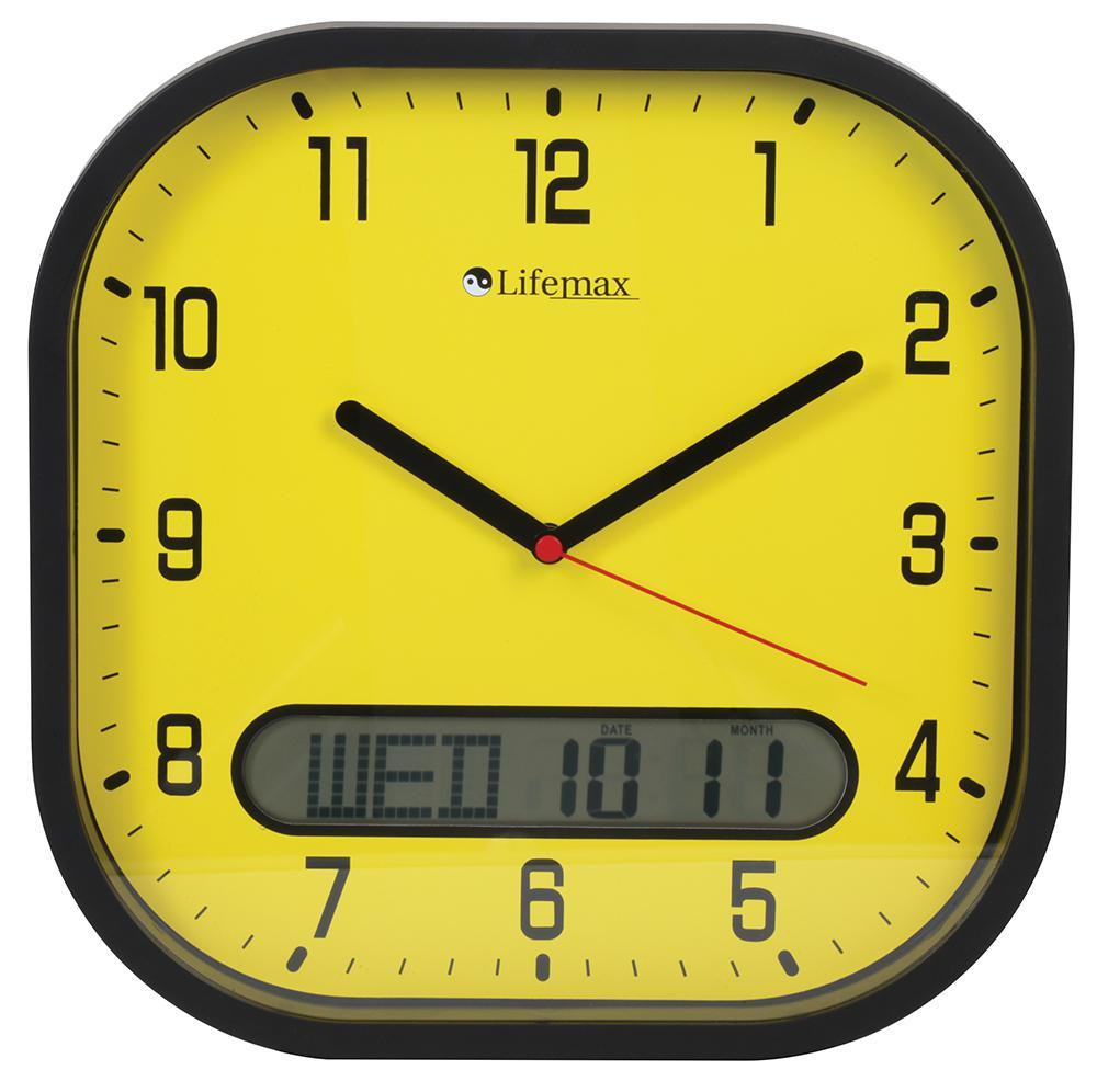 High Contrast Clock Lifemax High Contrast Day Date Wall Clock - Easy to Read LCD Display ...