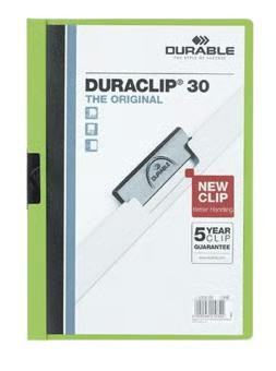 Durable Duraclip Folder, 1-30 Sheet Capacity, A4, Green Back with Clear Front, EACH