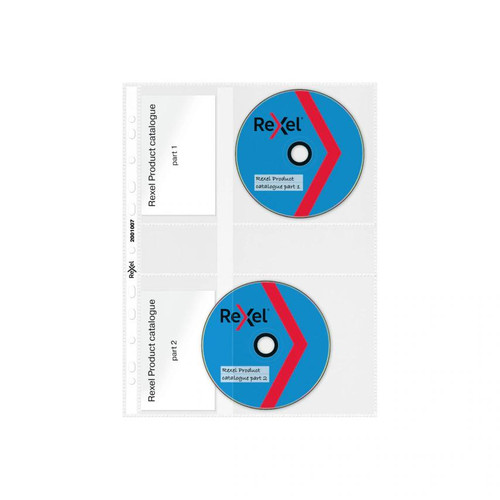 Rexel Nyrex CD Pocket Multipunched with Label Sections for 2 CDs A4 Clear Ref 2001007 [Pack 5]