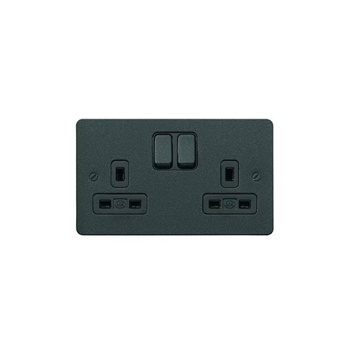 MK Edge K14347LBKB Double Switch Socket with Dual Earth/Double Pole - Lustrous Black