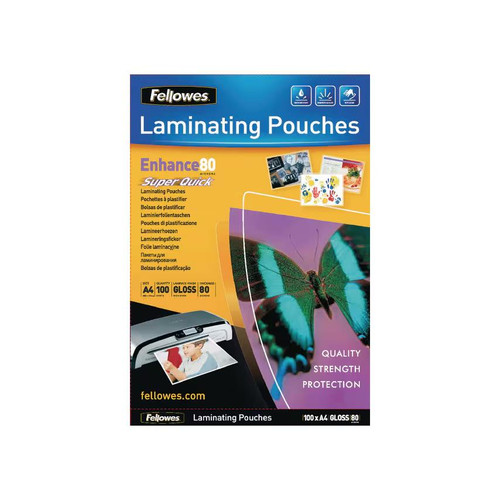 Fellowes 5440001 - Pack of 100 Laminating Pouches A4 Format, 80 Micron Fellowes 5440001 - Pack of 100 Laminating Pouches A4 Format, 80 Micron