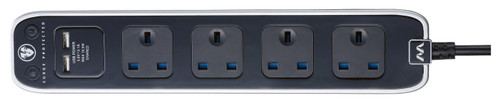 Masterplug 13 A 1 m 2x USB 4 Gang Surge Extension Lead - Black Masterplug 13 A 1 m 2x USB 4 Gang Surge Extension Lead - Black