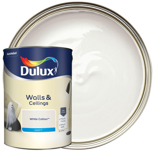 Dulux Matt Emulsion Paint For Walls And Ceilings - White Cotton 5 Litres Dulux Matt Emulsion Paint For Walls And Ceilings - White Cotton 5 Litres