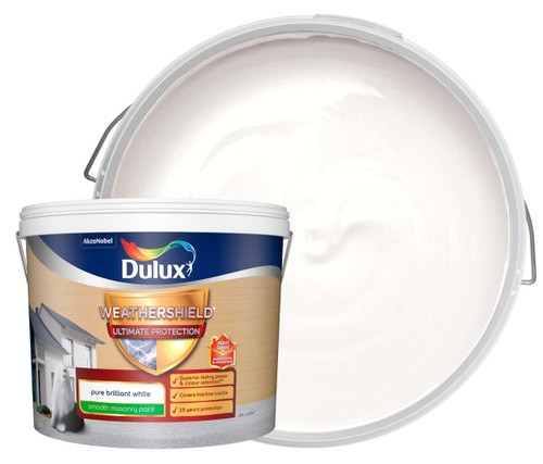 Dulux Weathershield Ultimate Protection Pure Brilliant White Smooth Matt Masonry Paint, 10L