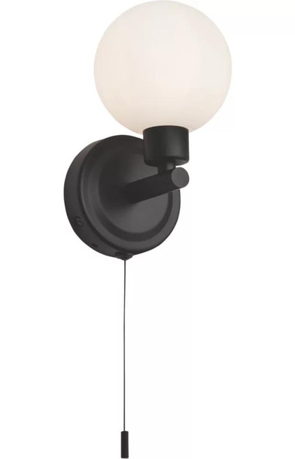 Knightsbridge 230V IP44 G9 Single Wall Light with Round Frosted Glass - Matt Black