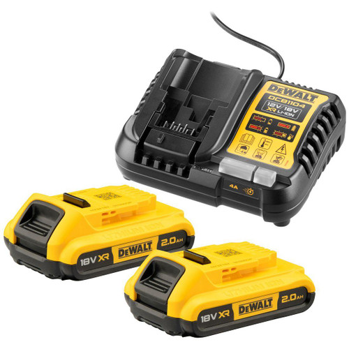 DeWALT DCB1104D2-QW Battery Set 18V 2Ah 2x XR Batteries DCB183 Including Fast Charger for XR Slide Batteries and Flexvolt Batteries
