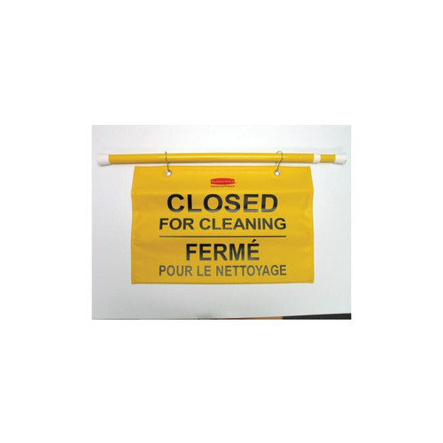 Rubbermaid Commercial Extend-to-Fit 'Closed For Cleaning' Hanging Doorway Safety Sign, Yellow (FG9S1500YEL)