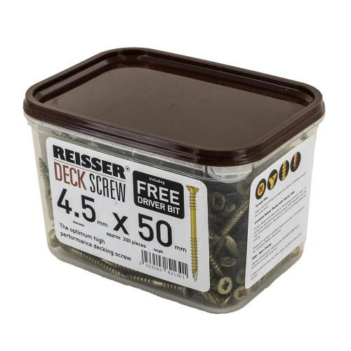 Reisser 4.5 x 50mm Decking Screws Bronze Nano Coating - Tub of 200